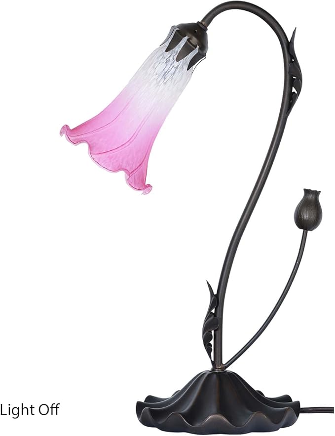 Bieye L10846 Lily Flower Blown Glass Accent Table Lamp for Living Room Bedroom Decoration (1-Light, Pink)