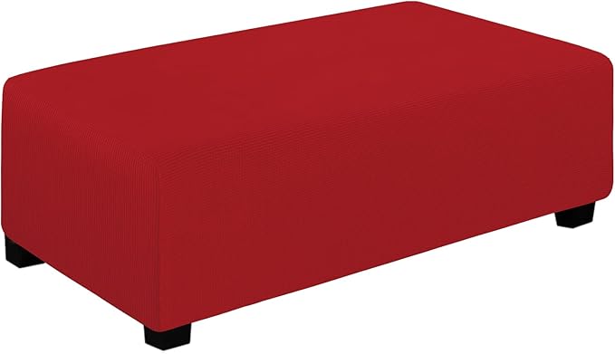 Easy-Going Stretch Ottoman Cover Folding Storage Stool Furniture Protector Soft Rectangle Slipcover with Elastic Bottom (Ottoman XX-Large, Christmas Red)