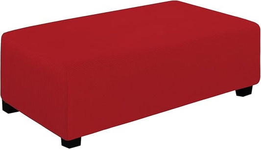 Easy-Going Stretch Ottoman Cover Folding Storage Stool Furniture Protector Soft Rectangle Slipcover with Elastic Bottom (Ottoman XX-Large, Christmas Red)