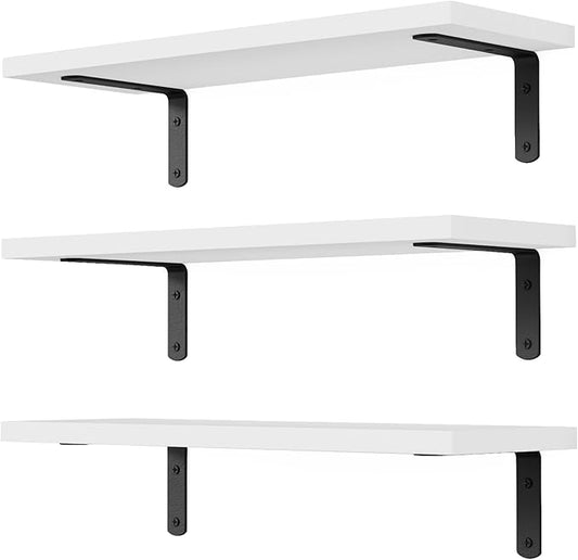 Floating Shelves, 3 Sets Wall Shelves, Wooden Floating Shelves for Wall Décor, Wall Mounted Floating Bathroom Shelf for Storage, Floating Book Shelf for Wall, Bedroom, Living Room – White