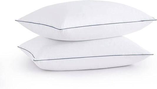 puredown® Goose Feathers and Polyester Fiber Pillows, Made in USA, Premium Medium to Firm Sleeping Pillows, Hotel Collection Pillows with Cotton Cover, 2 Pack, Queen Size, 20x30 Inches