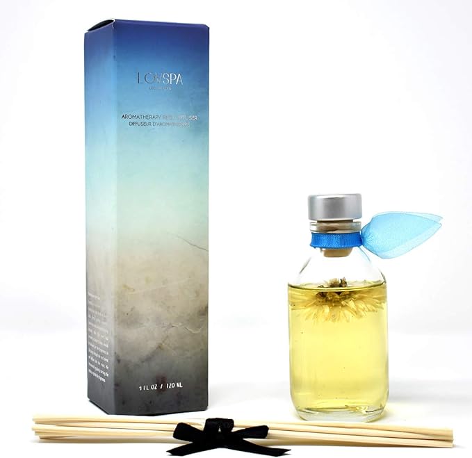 LOVSPA Ocean Flowers Reed Diffuser Set - Verbena, Lily, Rose, Sandalwood & Cedar - Home Room Freshener with Real Seashells - Beautiful Beach House Decor Makes a Great Gift Idea