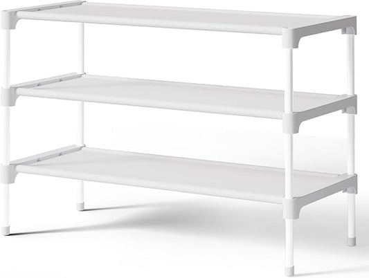Kitsure Shoe Rack - Premium Non-Woven Shoe Rack Shelf, Shoe Organizer for Closet, Entryway, Garage & Corridor, Sturdy & Durable Long Stackable Shoe Shelves, Medium, White
