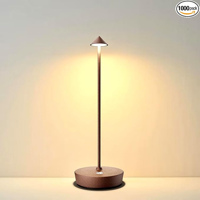 Rechargeable Cordless Table Lamp, 6000mAh LED Battery Operated Desk Lamp Touch 3 Color Stepless Dimming Portable Outdoor Waterproof Table Light for Patio/Restaurant/Dining/Home (Rust)