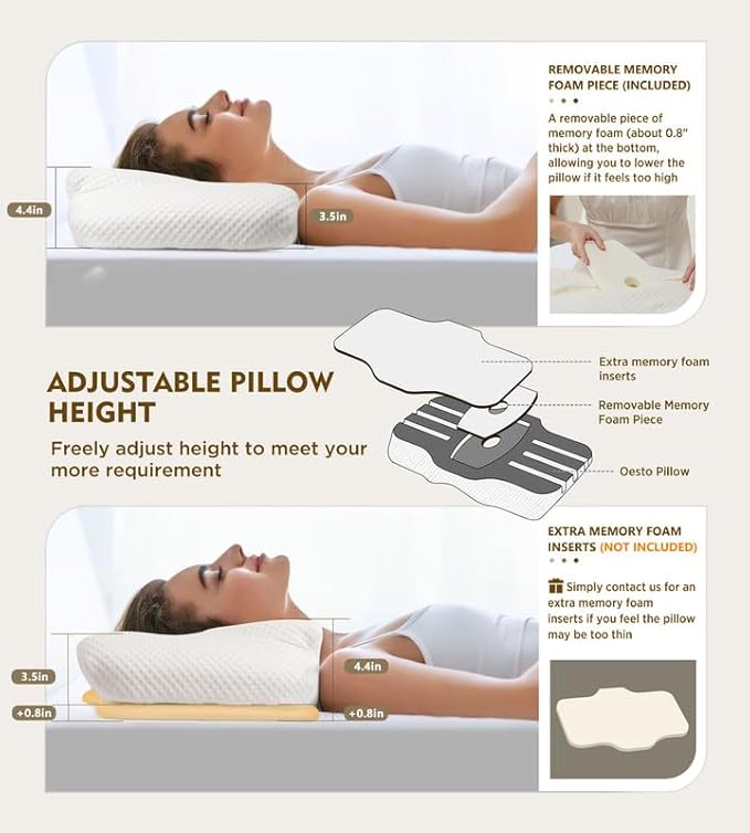 Osteo Cervical Pillow for Neck Pain Relief, Hollow Design Odorless Memory Foam Pillows with Cooling Case, Adjustable Orthopedic Bed Pillow for Sleeping, Contour Support for Side Back Stomach Sleepers