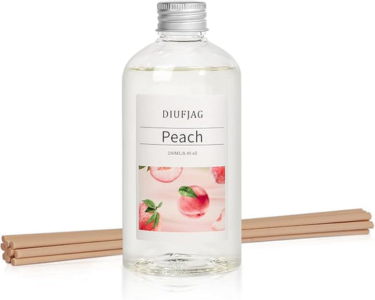 Peach Reed Diffuser with 10 Fiber Sticks, 250ml (8.45 oz) Diffusers for Home Essentials Bathroom,Last up to 60 Days