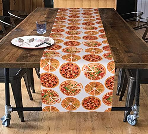 Urban Villa TableRunner Pizza Print 100% Cotton Table Runner Twill Weave Fused Table Runner 14''x72'' Over Sized Multi Color TableRunner Heavier Quality