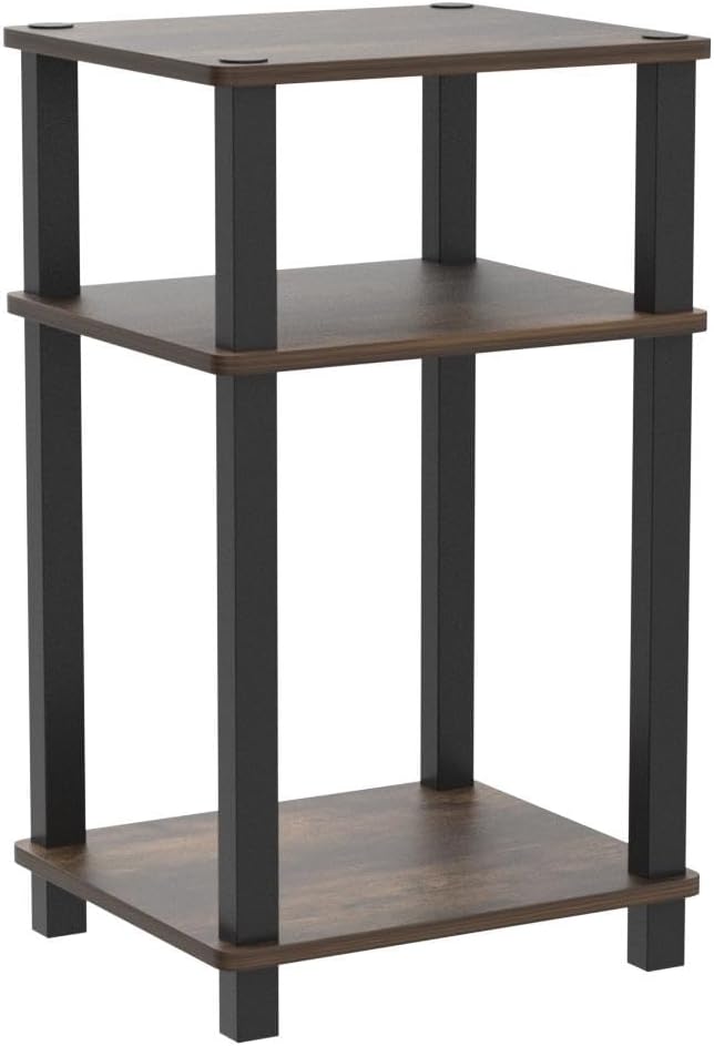 Furinno Just 3-Tier Turn-N-Tube End Table/Night Stand/Bedside Table, 2-Pack, Amber Pine/Black