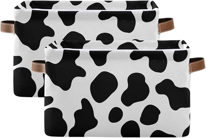 Cow Spots Storage Basket Fabric Storage Bin Laundry Baskets Farm House Country Style Foldable Storage Boxes Organizer Bag for Baby Cloth Dog Toy Book Storage Cubes Shelf Closet Basket 16×12×8 Inches