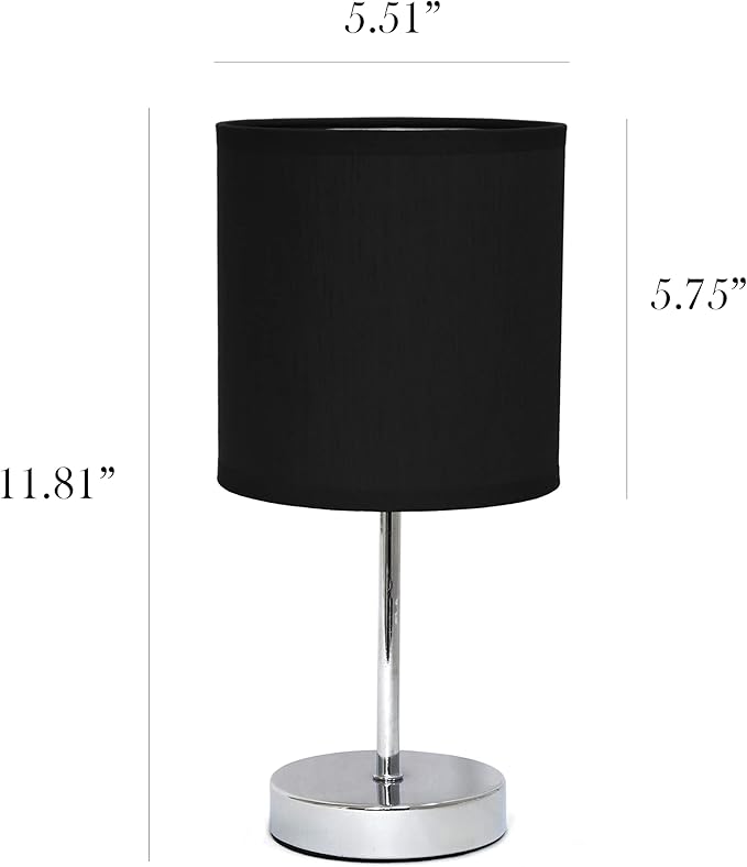 Simple Designs LT2007-BLK-2PK Chrome Mini Basic Table Lamp with Fabric Shade 2 Pack Set, Black