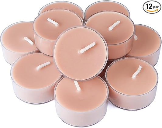 DEYBBY Natural Velvet Wood Scented Soy Wax Tealight Candles Bulk, Aromatherapy Luxury Tea Candle Set of 12-4 Hour Burning Great Gift