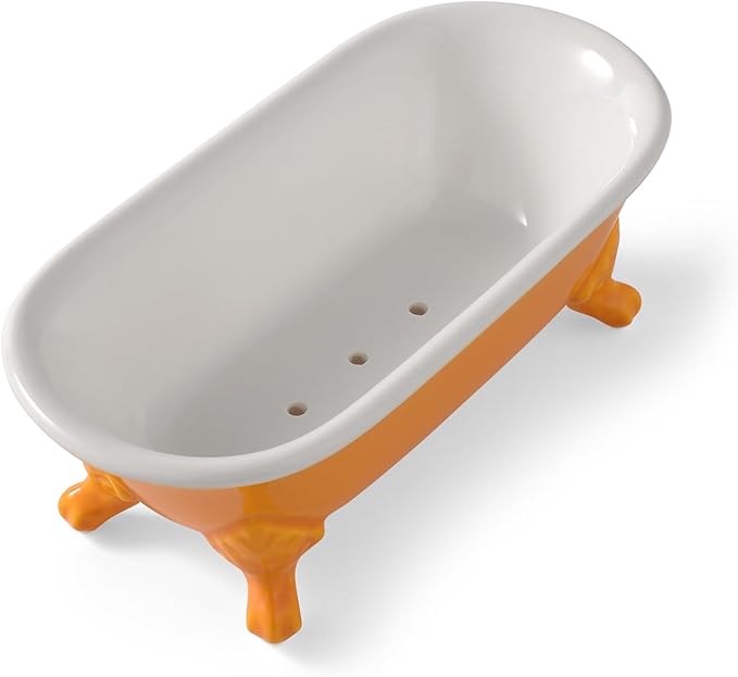6.5" Ceramic Mini Decorative Clawfoot Bathtub Bar Soap Dish, Kitchen Sponge Holder and Shower Tray for Bathroom, 1 Pack(Golden Yellow)