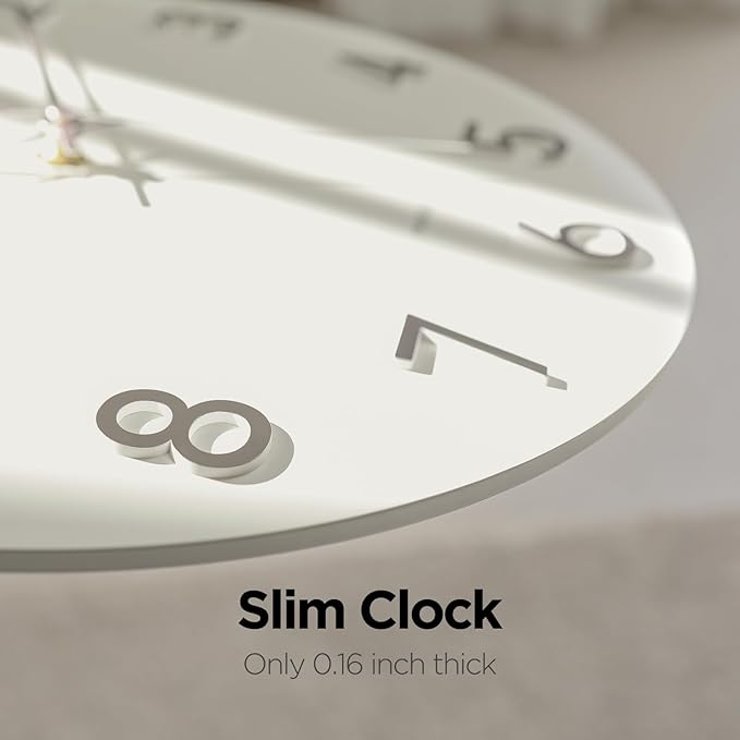 mooas 3D Numbers Modern Wall Clock, 12" Silent Non-Ticking Sweep Movement Decorative Battery Operated Analog Wall Clock for Home Décor Living Room Kitchen Bedroom Office School Hotel (Cream)