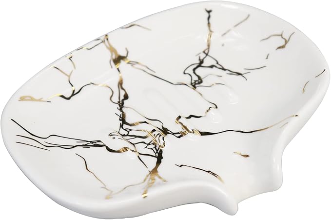 Ceramic Marble Texture Soap Dish,Self Draining Slot,Ceramic Self Draining Soap Dish Portable,Bathroom Accessories for Shower,Bathroom,Kitchen, Sink,Countertop,for Travelling,Camping,Gym