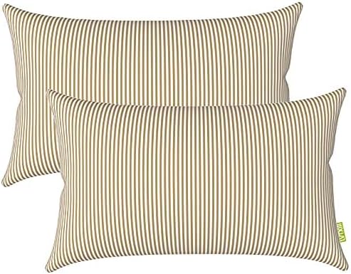 LVTXIII Outdoor/Indoor Lumbar Pillow Covers ONLY, Patio Fade Resistant Lumbar Pillow Covers, All Weather Cushion Cases for Sofa, Patio Couch Decoration, 12"x20", 2 Pack, Stripe Beige
