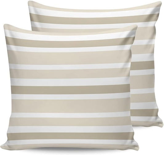 Outdoor Waterproof Throw Pillow Covers Set of 2 Khaki Beige Stripes Decorative Outdoor Pillows Cushion Case 26x26 Inch Classic Striped Patio Pillows for Couch Sofa Bed Garden Office Home Decor