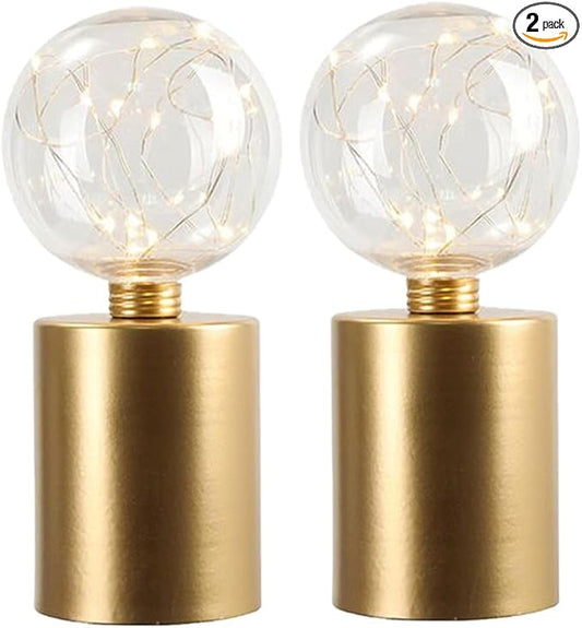 JHY DESIGN Set of 2 Gold Table Lamp Battery Powered 8''Tall Cordless Lamp Light Battery Operated Great for Living Room Bedroom Weddings Parties Indoors Outdoors