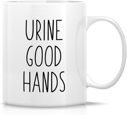 Retreez Funny Urologist Mug Gift Urology Doctor Urine Good Hands 11 Oz Ceramic Coffee Mug - Humor Sarcastic Motivational Inspirational graduation birthday gift for medics friend coworker him her dad