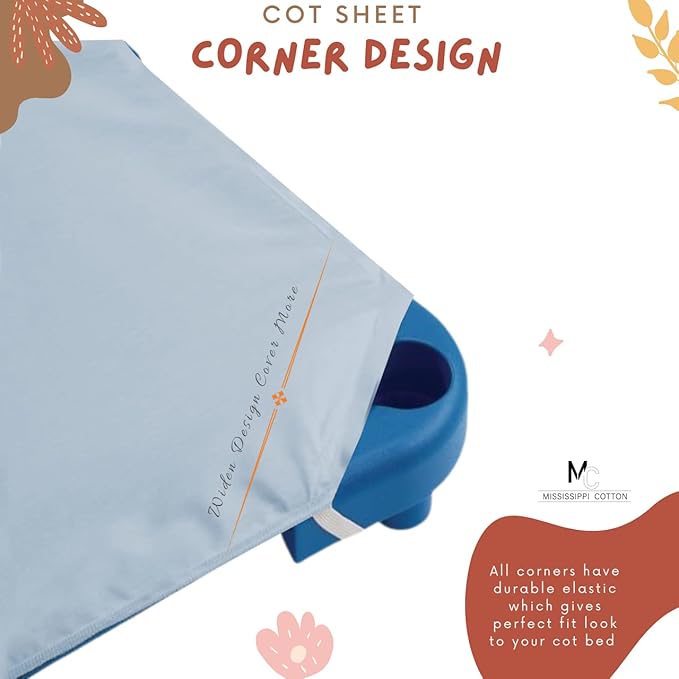 Pack of 12 Cot Sheet for Daycare Preschool Cot Bed -Polyblend Fabric with Corner Elastic Cots Sheets Fits On 22" X 52" Inches Size Toddler and Preschool Daycare Cot Light Blue 22 X 52 Size