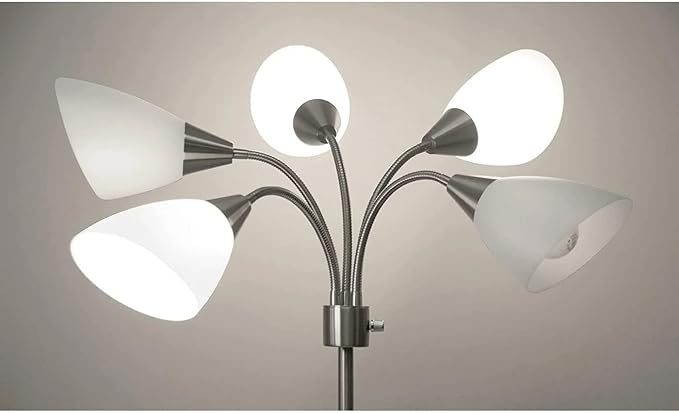 Adesso 7205-22 Multi-White Shade Floor Lamp, Adjustable Gooseneck Arms, Silver