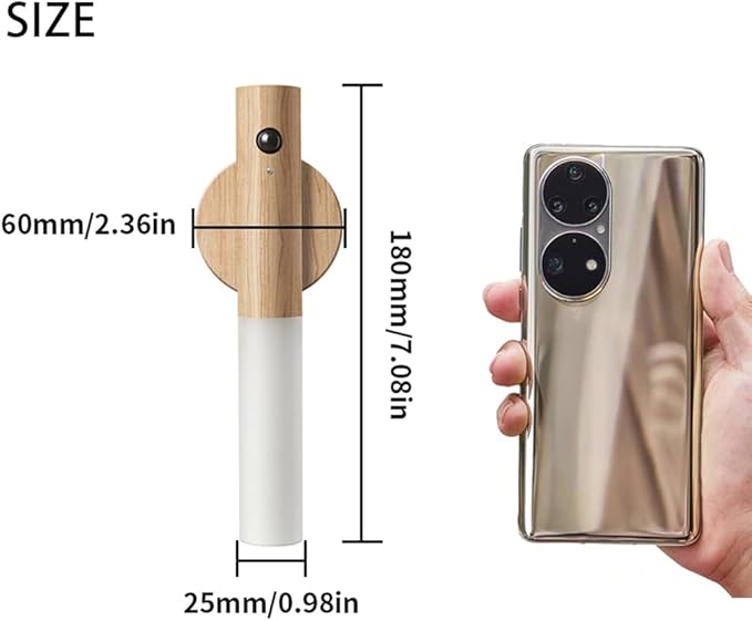 LANDGOO Wooden Motion Sensor Night Lights, Magnet Body Hallway Lamp, Rechargeable LED Wall Sconces, Portable for Stairway Bedroom, Battery Powered (White Ash Wood 2PC)
