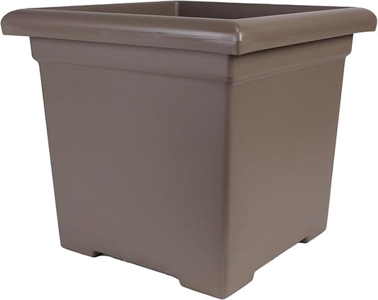 The HC Companies Accent Square Plant Pot w/Drainage - Classic Planters for Outdoor Plants & Indoor Plants - Lightweight & UV-Resistant Square Planter Box (15.5”, Cappuccino, Pack of 1)