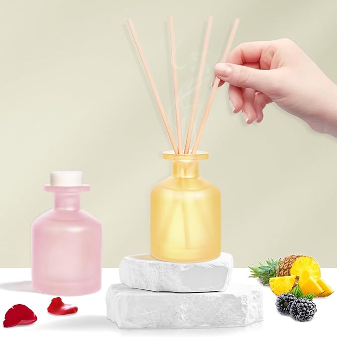 Reed Diffuser - BlackBerry Pineapple & Ebony Rose 3.38oz (100ml) 2 Packs Essential Oil Reed Diffuser Set with 16 Sticks, Long Lasting Fragrance for Home, Bathroom, Bedroom, Room, Decor