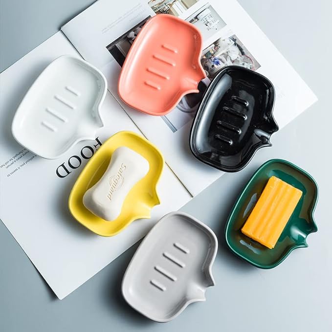 Multi-Color Ceramic Soap Dish for Kitchen or Bathroom, Easy to Clean, Self Draining Soap Holder, Keeps Soap Dry (Black)
