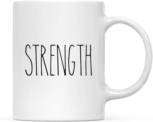 Andaz Press Rustic Farmhouse Kitchen Decor 11oz. Ceramic Coffee Tea Mug, Strength, 1-Pack, Includes Gift Box, Minimalist Birthday Idea