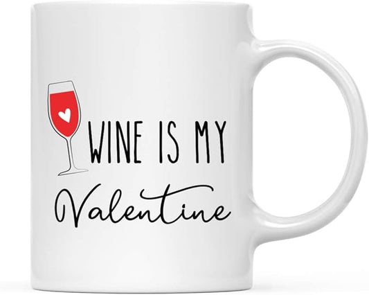 Andaz Press Valentine’s Day Funny 11oz. His Her Couples Coffee Mug Gift, Wine Is My Valentine, Glass Graphic, 1-Pack, Gift Box