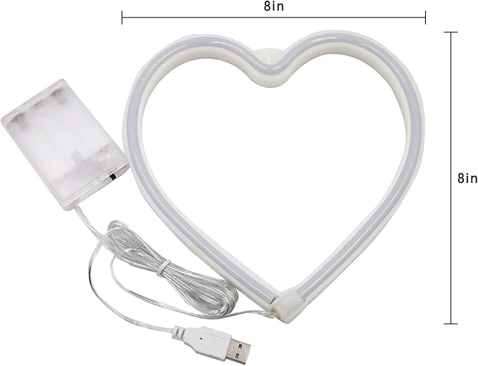 2-Pack Heart Neon Sign, Neon Heart Lights Battery Operated or USB Powered Decoration Lamp, LED Mothers Day Decoration Lights for Bedroom Girl's Room Birthday Party Wedding Christmas Décor (Pink & Red)