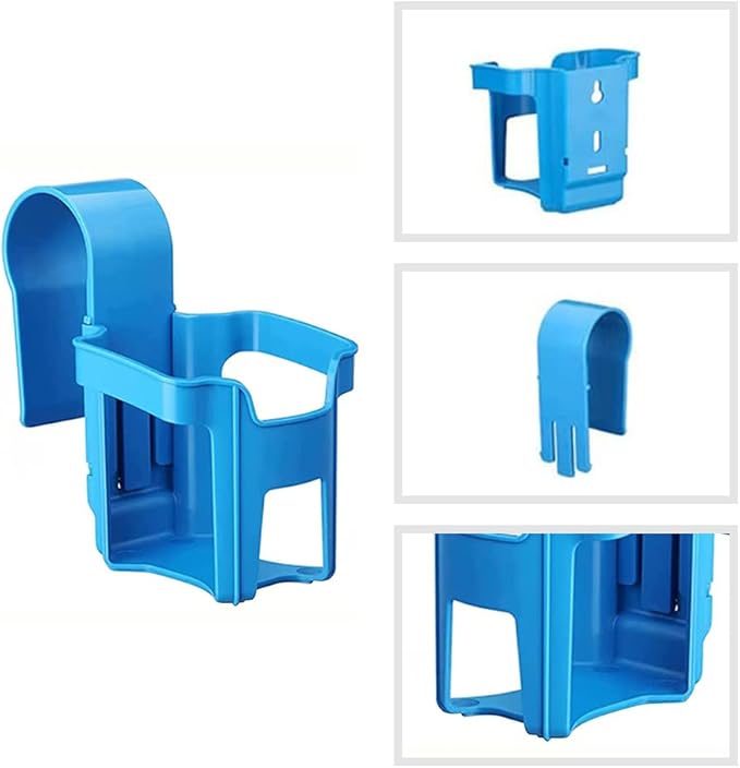 Poolside Cup Holder, Multipurpose Pool Drink Holder, Stainless Steel Water Bottle Holder, Self-Cleaning Plastic, Indoor and Outdoor, Blue