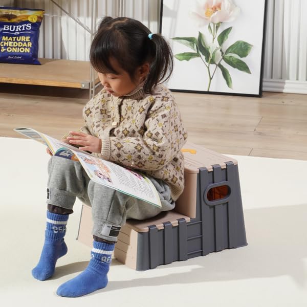 Toddler Step Stool,Anti-Slip Sturdy 2 Step Folding Stools for Kids for Bathroom Toilet Potty Training（Quiet Blue）