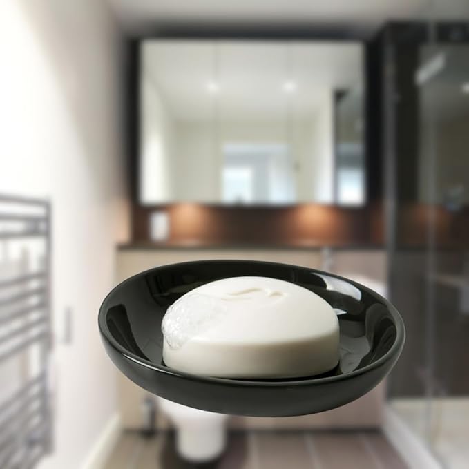 SEDLAV Ceramic Soap Dish, Soap Dish, Soap Holder, Bar Soap Holder, Bathroom Soap Holder (Black)