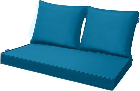 Outdoor Loveseat Cushion Set 46'' x 26'', Outdoor Deep Seat Cushions for Patio Furniture, Water Repellent Outdoor Seat Cushion and Couch Back Cushions for Bench, and Swing (Solid Indigo Blue)