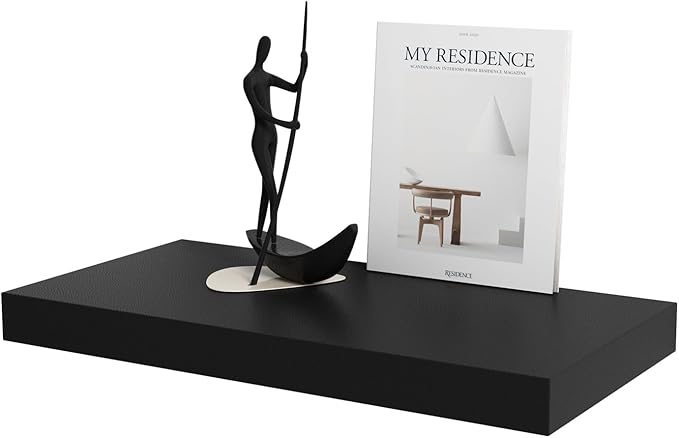 WELLAND 24 inch Black Mission Floating Shelves for Wall, Bathroom Wall Mount Shelves, Wood Modern Display Shelves, Book Shelves,for Bedroom,Living Room and Kitchen