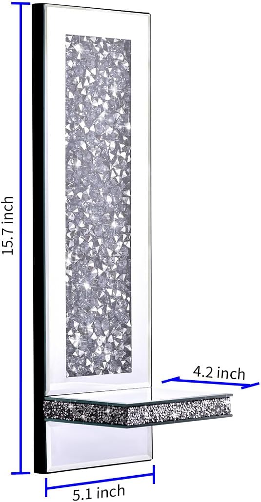 Crystal Crush Diamond Mirrored Candle Sconces, Silver Wall Candle Holder Set of 2, Wall Decorations for Living Room，Dining Room (Rectangle (Style 4))