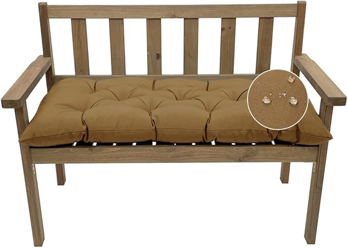 Outdoor Bench Cushion, Waterproof Swing Cushion Bench Seat Cushion, Swing Chair Replacement Seat Pads Cushion Pillow for Lounger Garden Furniture Patio Metal Wooden Bench (Light Brown, 47.24x20in)