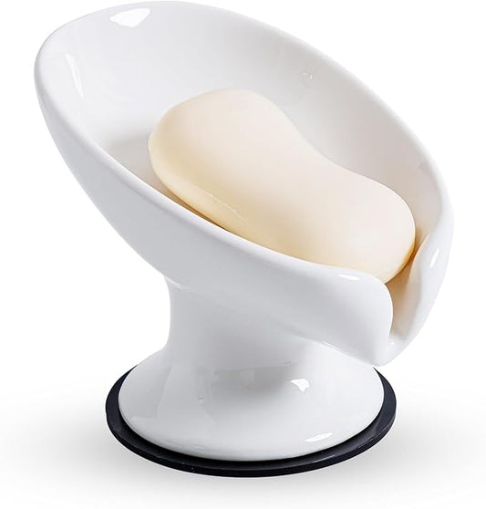 Soap Dish, Soap Holder Self Draining Leaf Shape Soap Dishes，White Ceramic Draining Soap Tray for Shower, Bathroom Sink, Kitchen (Large Size-White, 1)