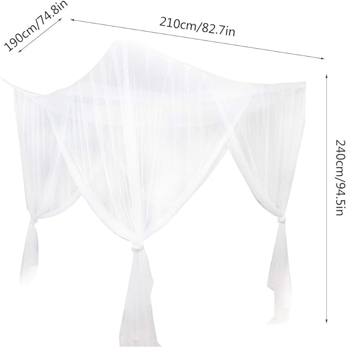 Mosquito Net Bed Canopy,4 Corner Post Curtains Bed Canopy Elegant Mosquito Net Set,Screen Netting Canopy Curtains,4 Corner Post Bed Canopy Mosquito Net Full Queen King Size Bedding(White)