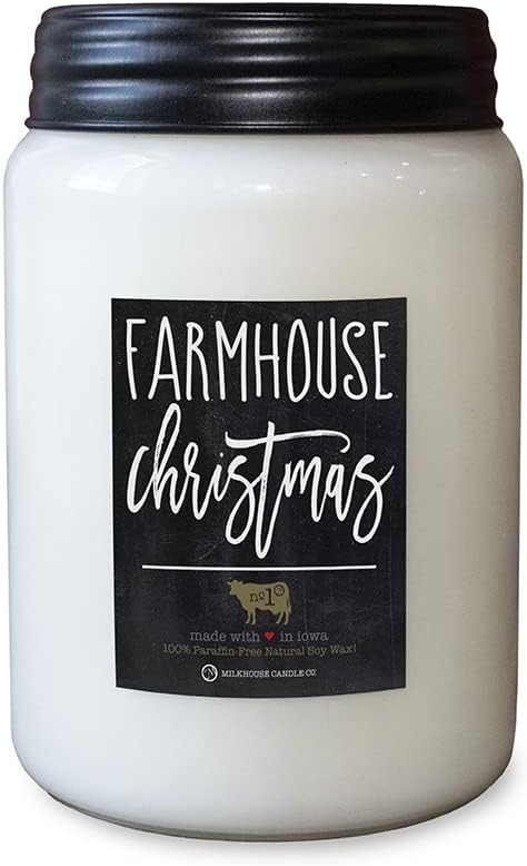 Milkhouse Candle Company - Farmhouse Christmas - 26oz Beeswax and Soy Candles - Farmhouse Collection - 100% Natural, Paraffin Free, with Premium Fragrance Oil, Glass Jars with Lids