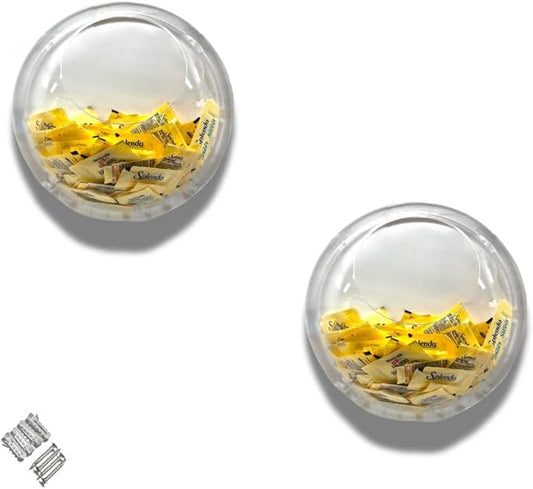 JAYKAY Acrylic Toy Dispenser & Kitchen Wall Organizer, Clear Toy Storage - Wall Mounted Round Acrylic Organizer for Coffee Pods, Packet Holder, Office Supplies Organizer (Style B | 2Pc 8x8x3 Inches)