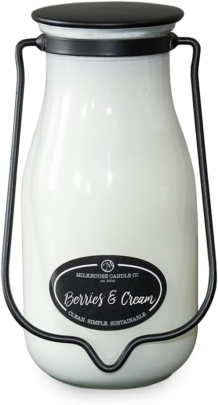 Milkhouse Candle Company, Creamery Glow Collection Scented Soy Candle: Milkbottle Candle, Berries & Cream, 14 oz