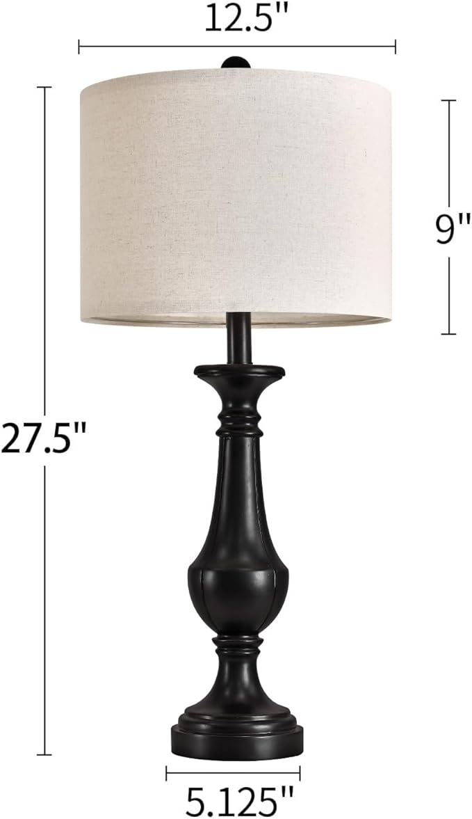 PoKat 27.5" Farmhouse Table Lamp for Living Room, Mid Century Tall Table Lamp for Bedroom, Bedside Lamps for Night Stands, Wood Bedroom Lamp for End Table, Traditional Lamp, Distressed Black