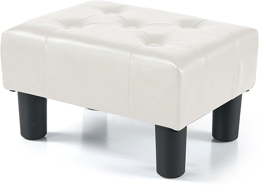 BRIAN & DANY Small Foot Stool, Leather Foot Stools with Legs, Stable Small Footstool for Living Room, White