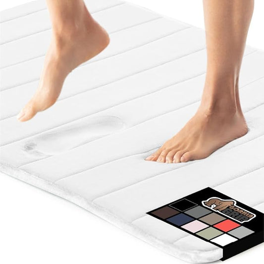 GORILLA GRIP Memory Foam Bath Mat, Soft Absorbent US Designed Bathroom Rug, Gripping Dots Machine Washable Bathmat, Cushioned Floor Mats, Shower Sink Rugs Room Décor Accessories, 60x24 White
