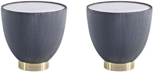 Manhattan Comfort Anderson Modern 18" Round End Table 2.0 | Ceramic Marble Tabletop, Elegant Pleated Leatherette Design & Gold Stainless Steel Base, Fully Assembled Accent Furniture, Set of 2, Grey