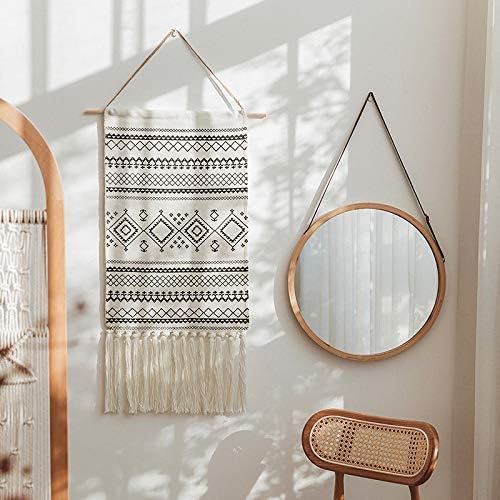 Dremisland Macrame Woven Wall Hanging Tapestry- Boho Chic Bohemian Home Decor Geometric Art Decor Boho Backdrop - Beautiful Apartment Dorm Room Door Decoration, 17.7" W x 32" L (Sendia-Black)