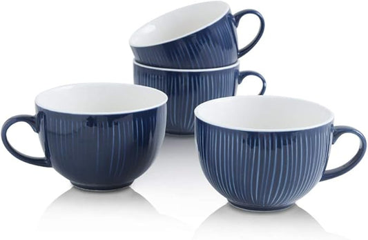 KOOV Jumbo Soup Mug, Soup Bowls with Handles Microwave Safe, Ceramic Soup Mugs with Handles, Jumbo Mug Set of 4, 24 Ounce (Aegean)