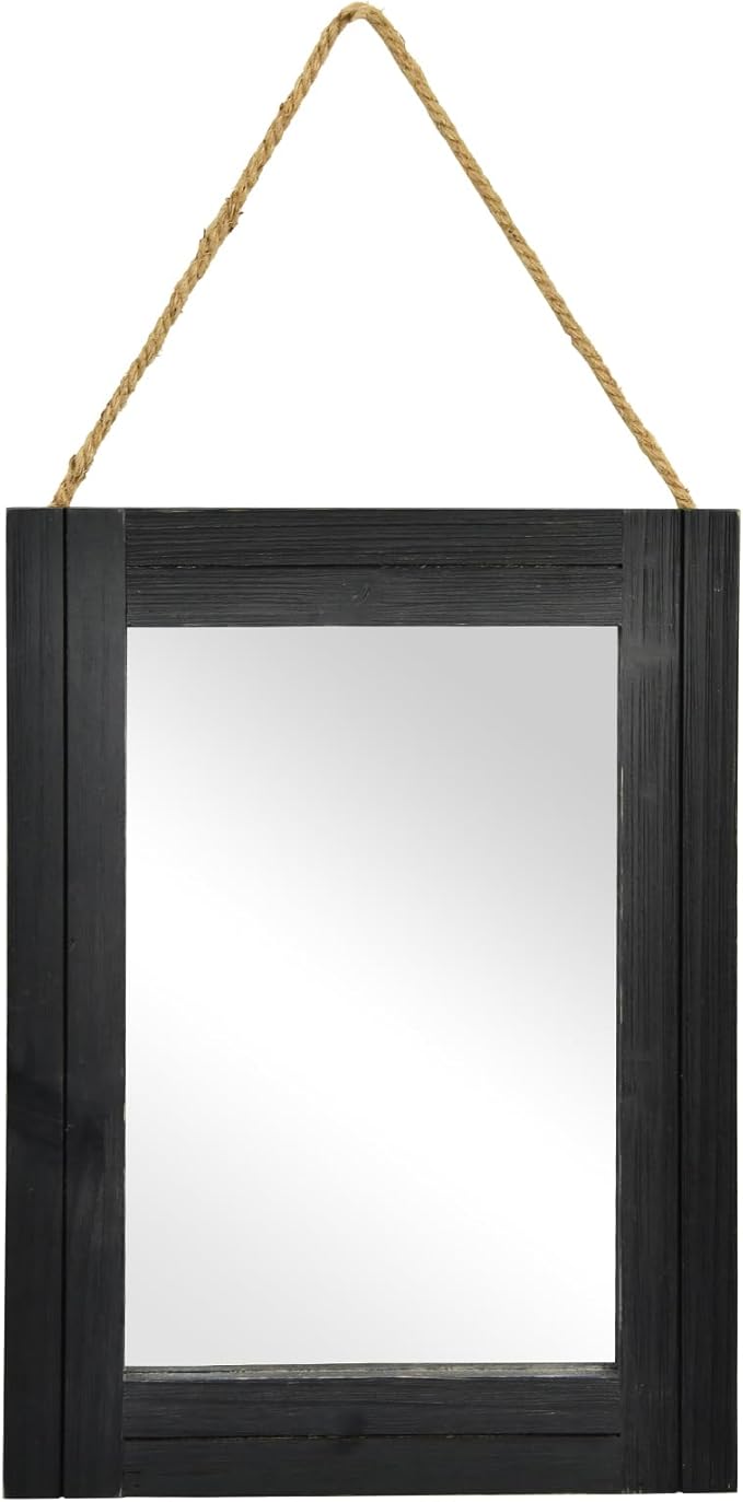 12 x 16 in Wall Decorative Mirror, Rustic Wood Frame Rectangular Mirror with Hanging Rope for Entryway, Bedroom, Guest Bathroom, Living Room, Bedroom, Black